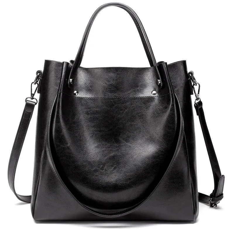 Женская сумка-мешок, сумка-мессенджер, мягкая сумка через плечо для покупок, Повседневная Вместительная женская сумка-тоут на плечо, сумка из искусственной кожи KL581 - Цвет: Черный