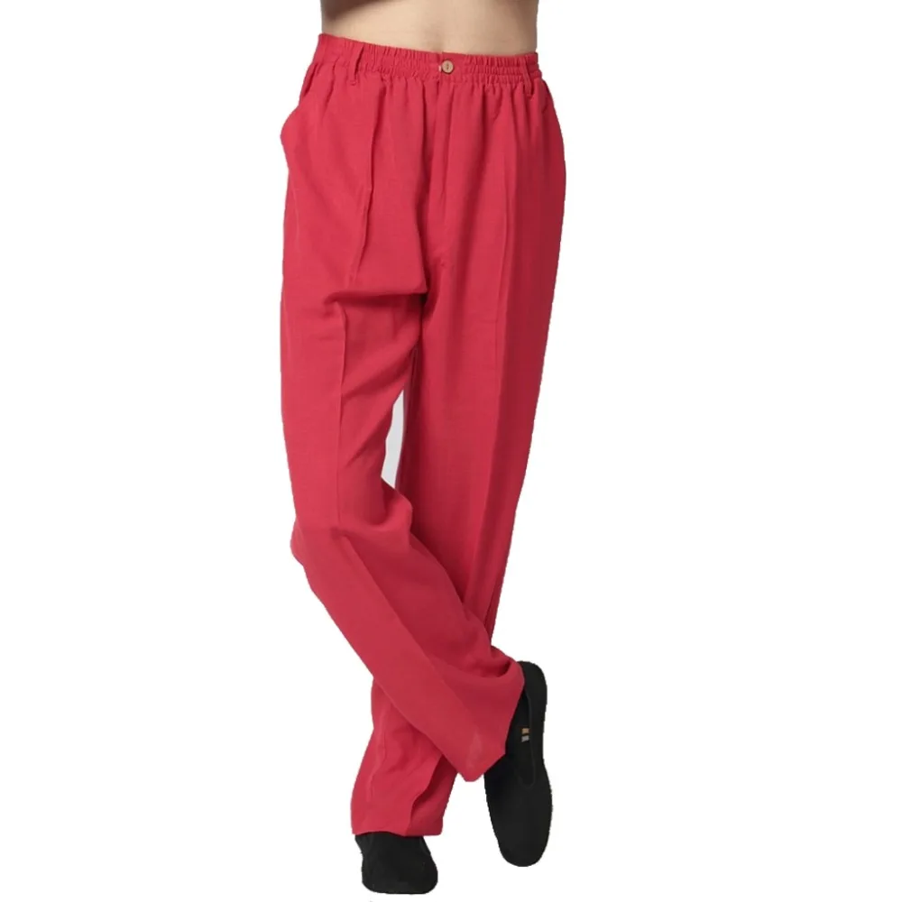 Мужские брюки кунг-фу красные китайские из хлопка и льна M L XL XXL XXXL WNS031810 | Мужская
