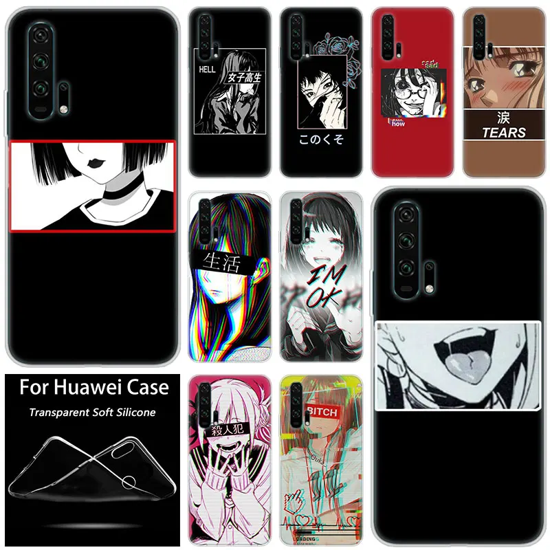 

Sad Japanese Aesthetic Silicone Case for Huawei Honor 20 8A 7A Pro 10 9 8 Lite View 20 7S 8S 8X 7X 6X 8C 20i 10i Play TPU Cover