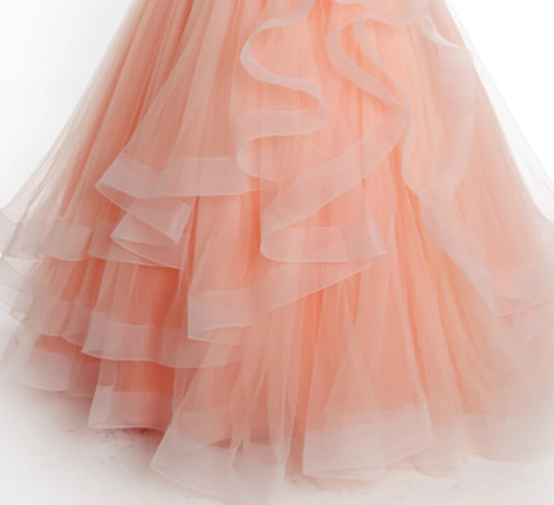 Персиковые дешевые платья Quinceanera 2019 бальное платье с v образным вырезом тюлевые