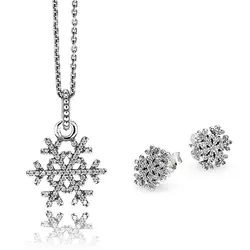 Новый 100% Серебро 925 пробы 1:1 натуральная Снежинка серьги подвеска ожерелье набор ювелирных подвесок оригинальный Для женщин ювелирные