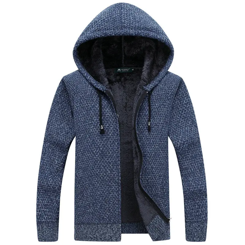 Autumn Winter Thick Warm Knitted Sweater Men Hooded Casual Solid Cardigan Men Fashion Mens Sweatercoat