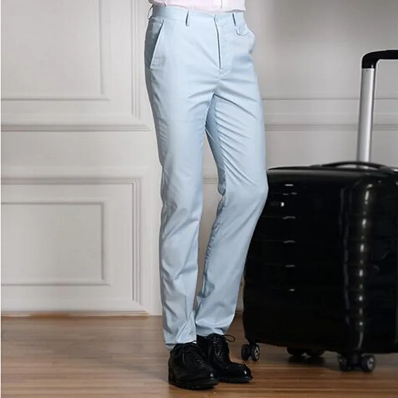 Весенние и летние мужские повседневные брюки, обтягивающие мужские брюки, коммерческий западный стиль, деловые брюки Herren Hose - Цвет: light blue