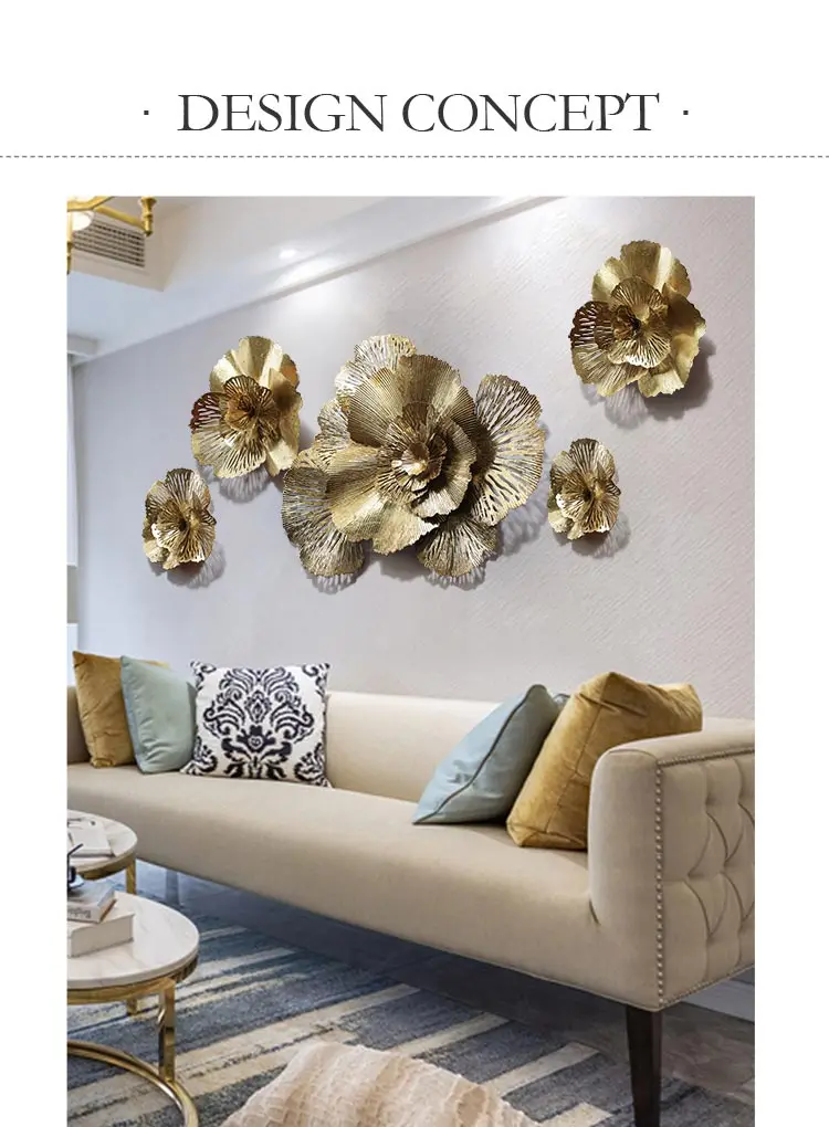 Wall Mural Decoration Home Livingroom Crafts Hotel Porch Wall Sticker Ornaments Modern Wrought Iron 3D Wall Hanging Gold Flower 10 HTB138TVd.GF3KVjSZFvq6z nXXaB