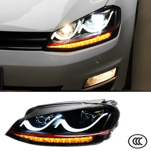 Car Styling Headlights For Volkswagen VW Golf 7 2012 2013 2014 Bifocal lens Double U Light Guide Daytime Running Lights