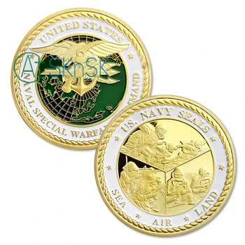 

Gold Plated Coin U.S. Navy Seals Challenge Coins Sea Air Land Naval Special Warfare Command Commemorative Coins for Souvenir