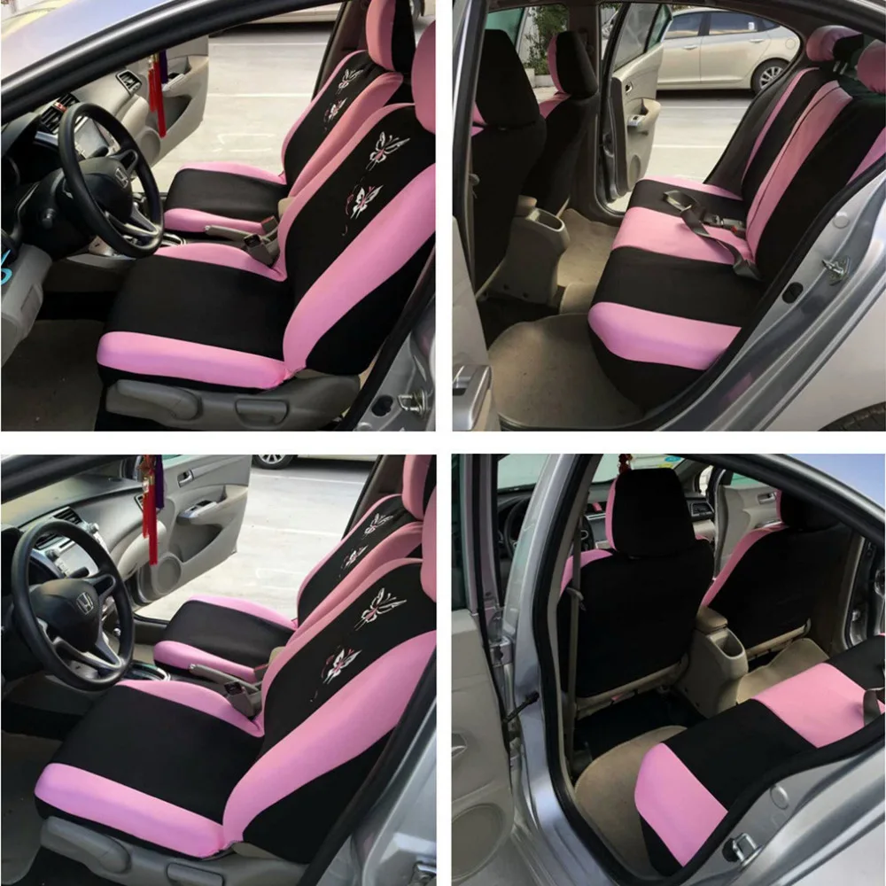 1 Sets universal Butterfly Fashion Style Front Rear Universal Car Seat Covers Luxury Cute Pink car styling