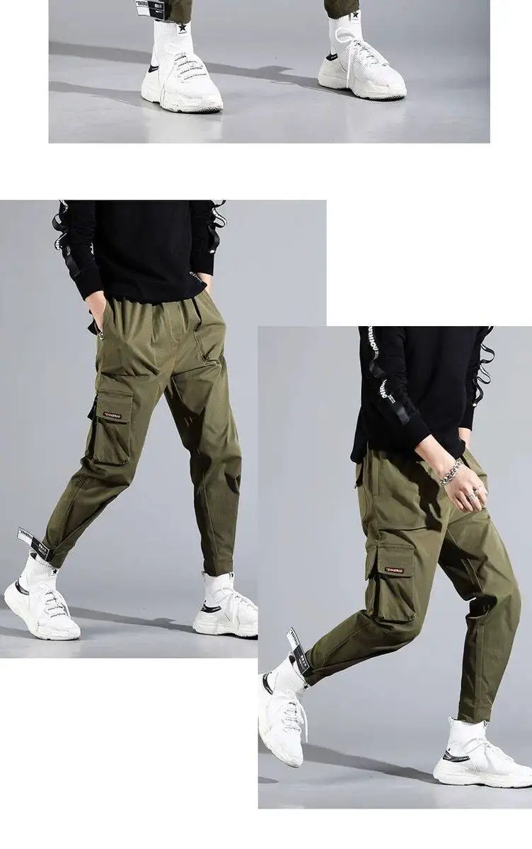 Боковые карманы карандаш брюки уличная джоггеры человек повседневные длинные штаны с накладными карманами модные Для мужчин спортивная