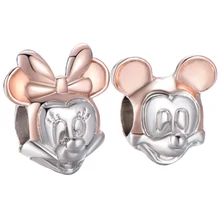 Silver Rose Gold Two Colors Minnie Mickey Charms Fit Original Pandora Bracelet Bangle For Women DIY Jewelry Dropshipping