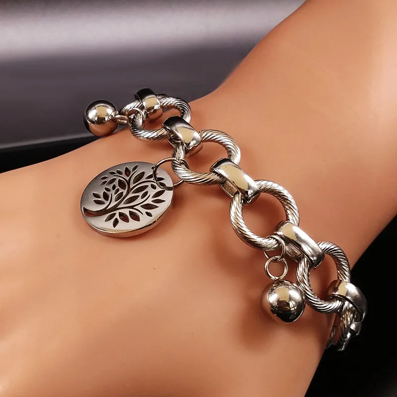 Дерево жизни браслеты из нержавеющей стали женские ювелирные изделия цвет серебра талисман браслет и браслеты ювелирные изделия orologio uomo B17859