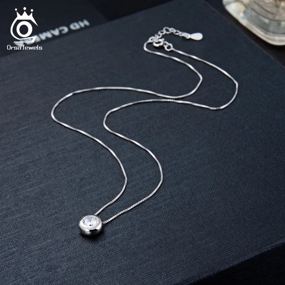 ORSA JEWELS Твердые 925 женские циркониевые Подвески Ожерелья Стерлинговое Серебро полированный aaa белый фианит роскошные женские вечерние ювелирные изделия SN136