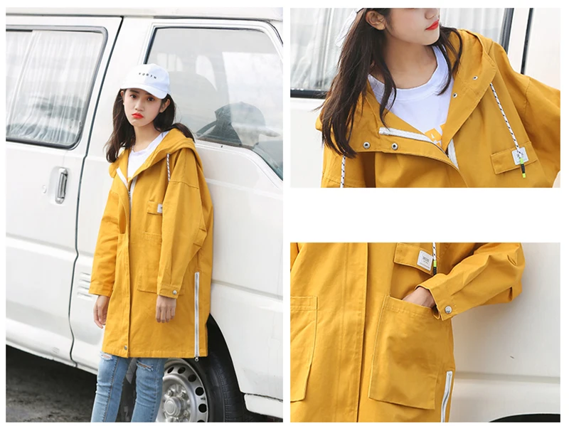 Autumn Loosen Long Jacket Women Hooded Windbreaker Women Coat Spring Women Casual Bomber Jacket College Women's Jacket Large