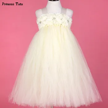 

Pearls Rhinestone With Flower Kids Tutu Dresses for Girls Children Tulle Party Ball Gown Girl Princess Flower Girl Wedding Dress
