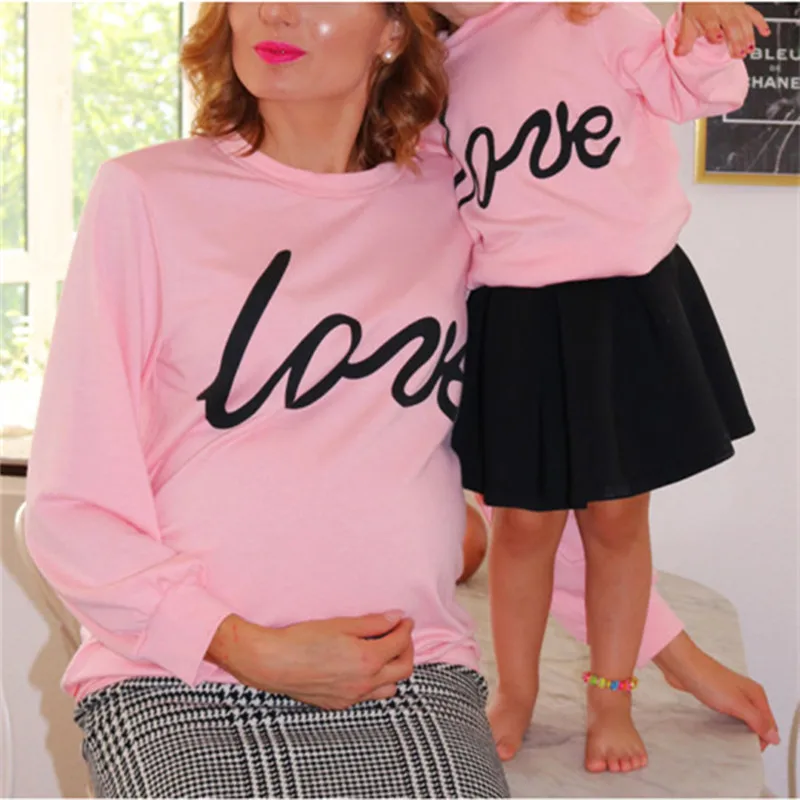

LILIGIRL Mommy and Me Pure Cotton Sweatshirt 2019 New Autumn Mother Daughter Letter Tops for Family Matching Clothes Outfits