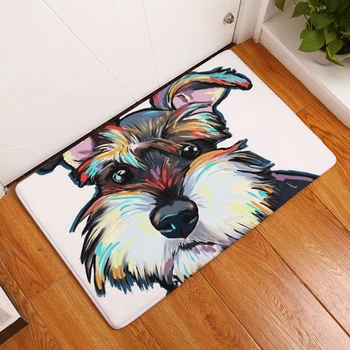 

HomeMiYN Bath Mat Flannel Digital Footpad Modern Cartoon Style Painted Dog Curious Schnauzer Bathroom Mats Anti Slip