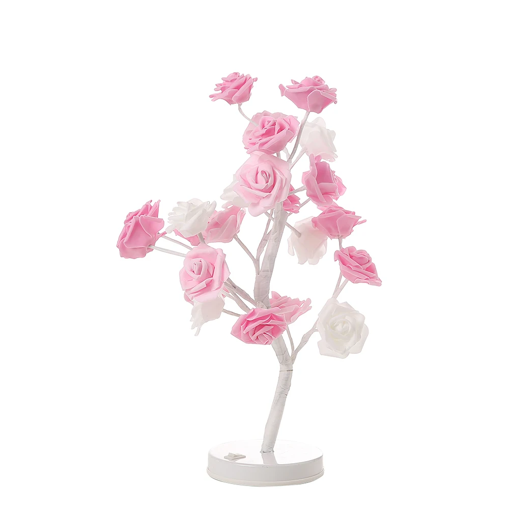 

Rose Flower Tree Table Lamp 24 LEDs Flower Desk Lamp Home Bar Hotel Holiday Party Wedding Decoration Warm White Night Light