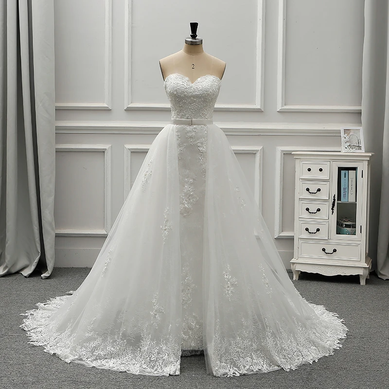 

Fansmile New Luxury Vintage Lace 2 in 1 Wedding Dress 2019 Ball Gown Princess Bridal Wedding Gowns Vestido De Noiva FSM-554T