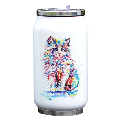 Акварель милый кот чашка кока-колы воды Термос стали вакуумной изоляцией бутылка с соломинкой уникальный дизайн подарок крутая печать - Цвет: E