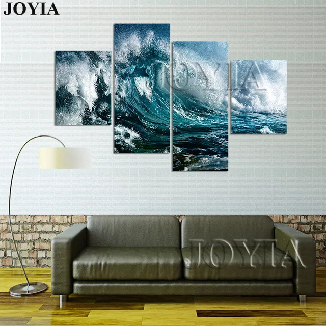 4 Panel Ocean Wave Canvas Painting Sea Storm Seascape Decorative 4 Panel Ocean Wave Canvas Painting Sea Storm Seascape Decorative Wall Art Pictures For Contemporary Home