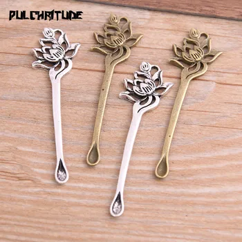 

10pcs 16*56mm Two Color Metal Zinc Alloy Lotus Charms Fit Jewelry Can Lick Ears Pendant Charms Makings