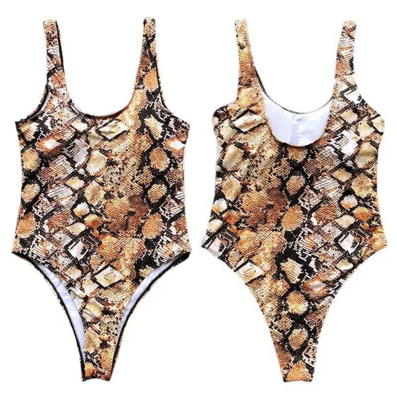 

Swimsuit Sexy Push-up Snake Skin Floral Print Trend Fashion Women Lady Beachwear Beach Party Swimwear Bikini Jumpsuit