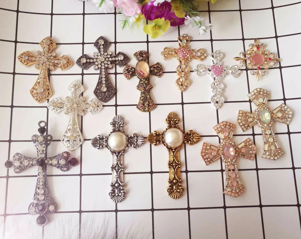 

6pcs per lot Cell Phone Case DIY Rhinestone Alloy Crystal Cross Pearl Decoration Charms