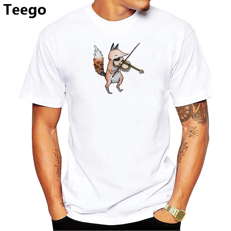 2018 Men's Fashion Summer white t shirt Violin Fox Music Design T Shirt Casual Male Tops Hipster Printed Style | Мужская одежда