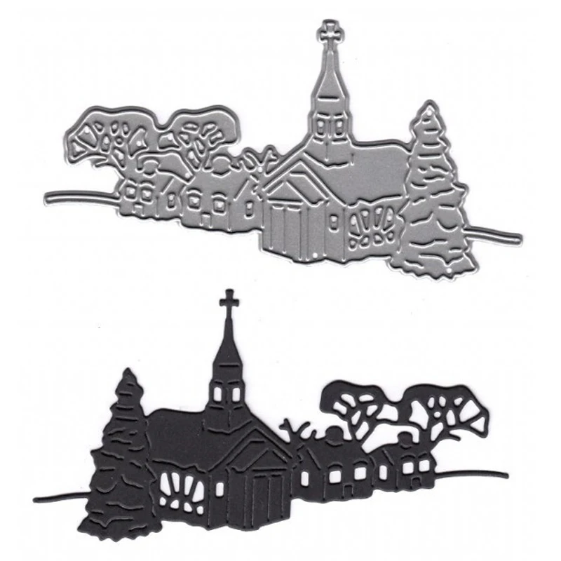 

Village Church Scene Border Metal Cutting Dies Scrapbooking album Emboss paper Craft Die cut Card make Stencil die Template