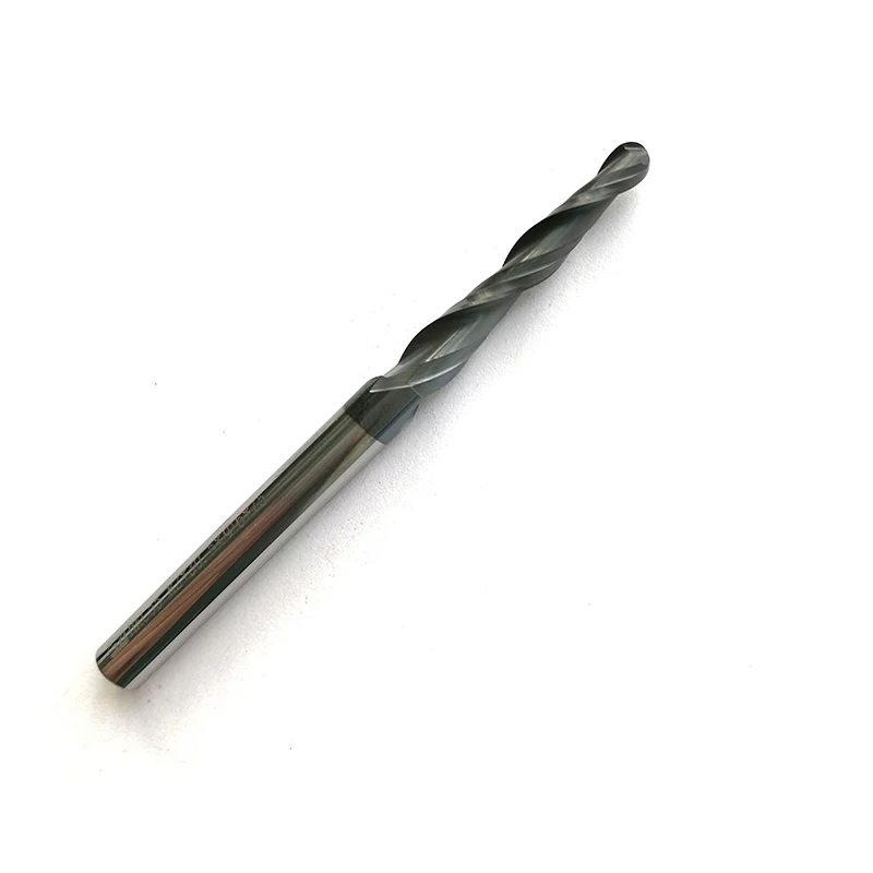 

Tip radius=2.0mm hrc55 R2.0*D6*30.5*75L*2F Tungsten solid carbide Coated Tapered Ball Nose End Mills taper and cone endmills