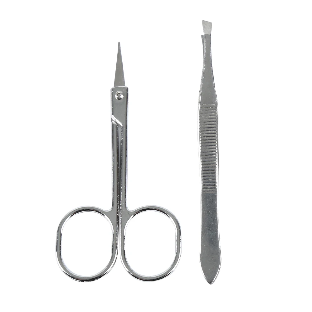 

High quality 2PCS/set Professional Stainless Steel Eyebrow scissors eyebrow clip makeup Set Eyebrow tweezers