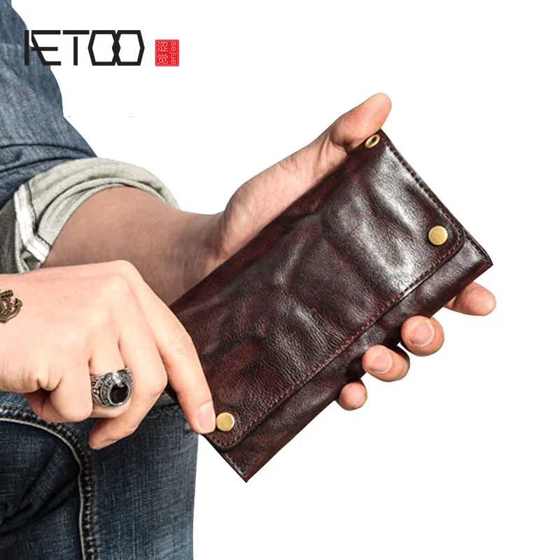 

AETOO Retro wallet men's long section youth vintage ultra-thin soft multi-card leather Japan and South Korea personality full le