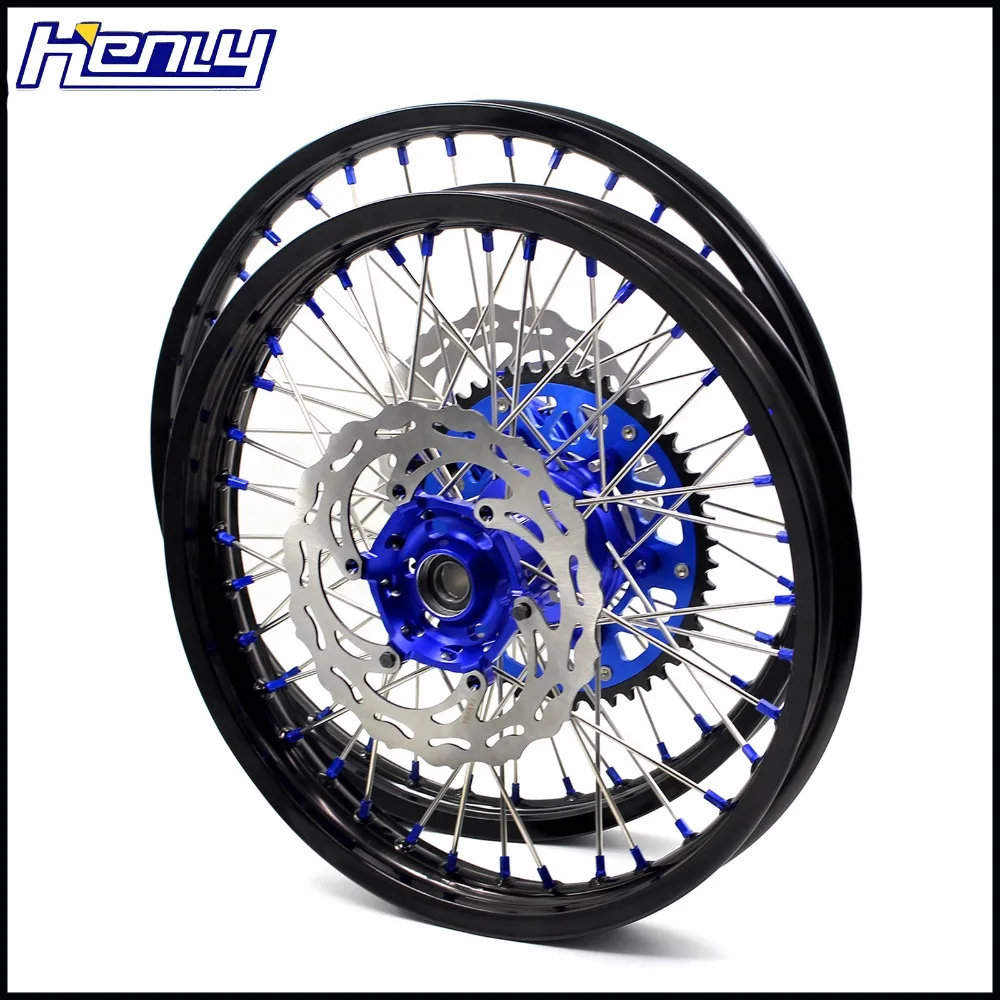21/18 обода мотоцикла, полный комплект спиральных эндуро колес для YAMAHA YZ250F YZ450F- синий ниппель передний 270 мм тормозной диск