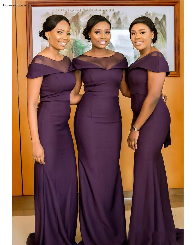 South African Dark Purple Bridesmaids Dresses Summer Boho Garden Wedding Guest Gowns Maid of Honor Plus Size Dress Cheap BM0629  81