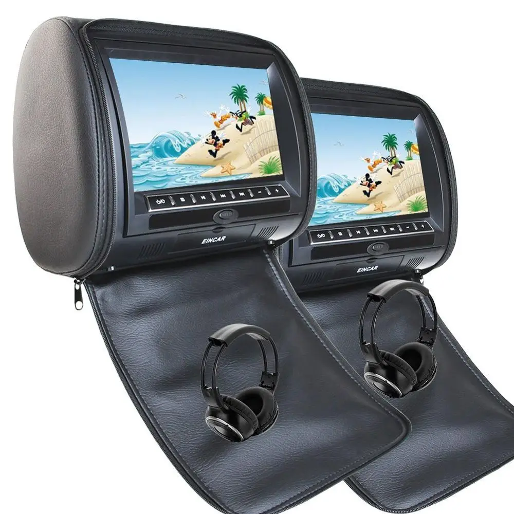 2x 9 Inch Leather Cover Car Headrest Monitor DVD Video Player TFT LCD Screen Support USB