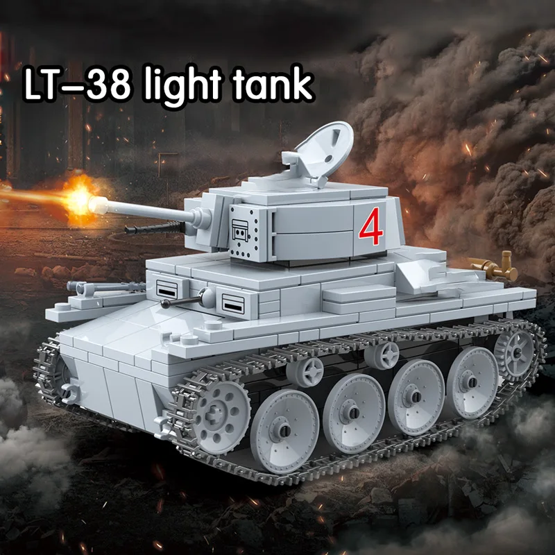  535pcs Military LT-38 German Light Tank Soldier Weapon Building Blocks Compatible Technic WW2 Tank 