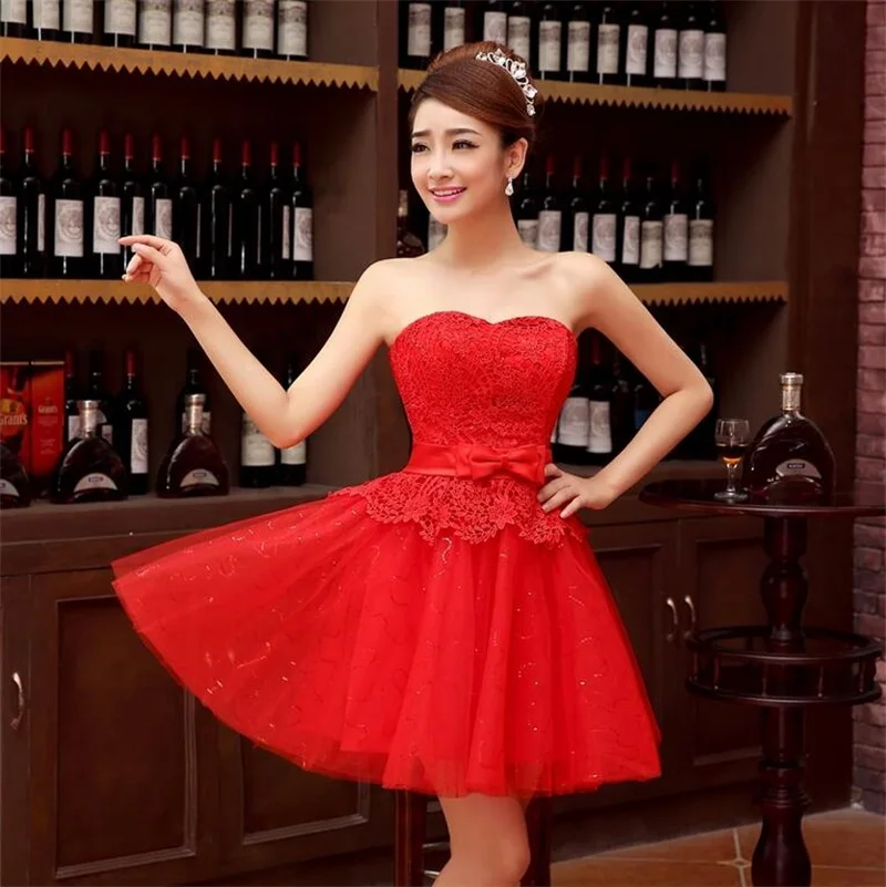 Latest Short Evening Dresses Elegant Sweetheart Sash Ball Prom Party Pageant Graduation Gown Fashionable Red/White Formal Dress