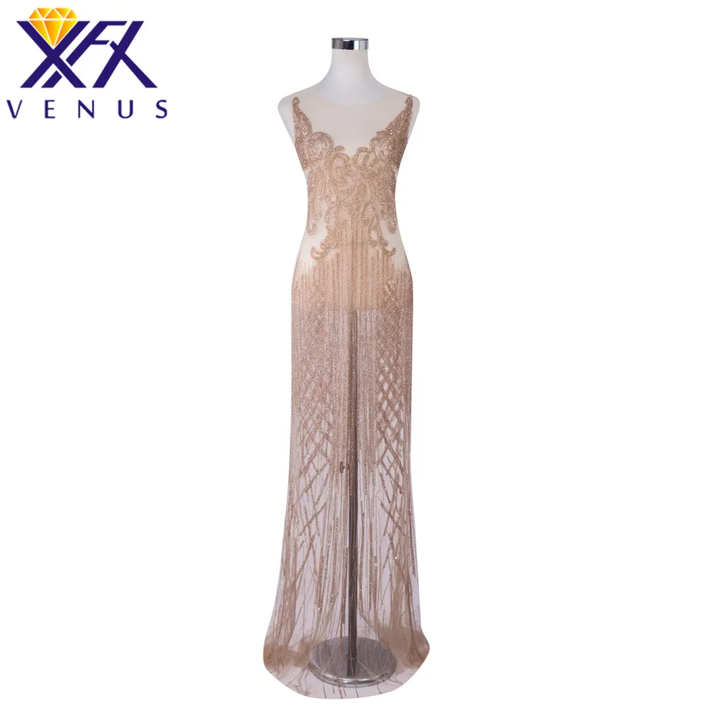 

XFX VENUS 1 Set Handmade Crystal Embroidered Wedding Large Size Patches Rhinestone Beaded Appliqued Patch Fabric Accessories