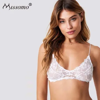 

Missomo New Products Simple Sweet White Micro-Perspective Lace Thin Shoulder Strap Non-adjustable Breathable No Steel Ring Bra