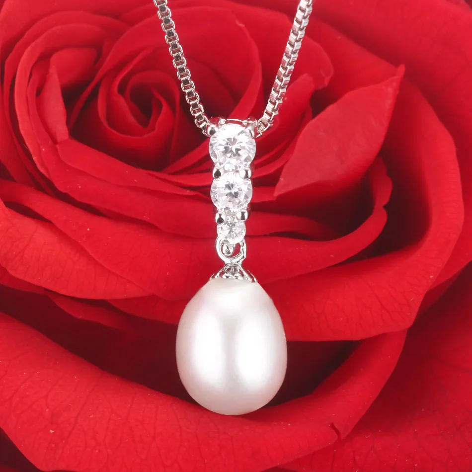 Ожерелье из серебра 925 пробы, Подвеска для женщин, настоящая АААА, высокое качество, подвеска из натурального пресноводного жемчуга, jewelry8-9mm