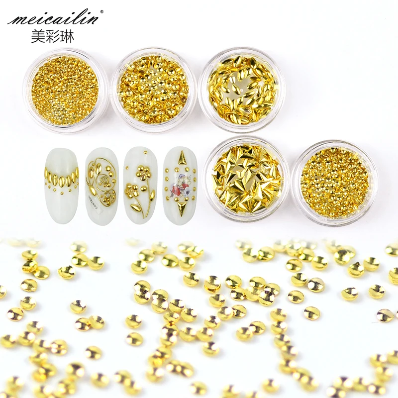 

5 Boxes 3D DIY Metal Frame Nail Art Decorations Gold Rivet Manicure Accessories DIY Alloy Shell Slider Half ellipse Nail Studs