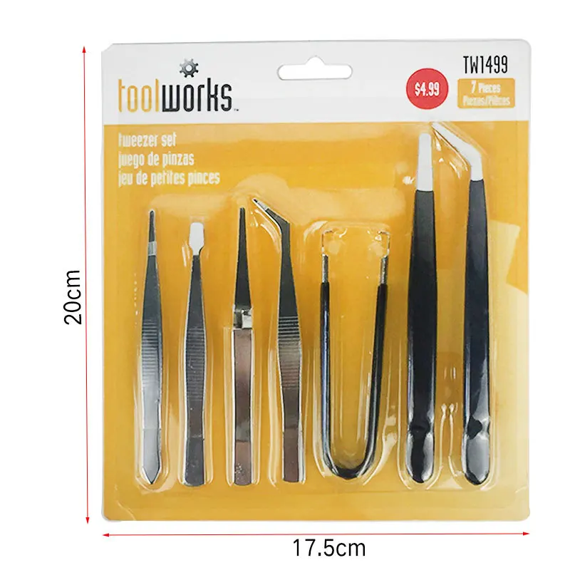 Free shipping 7 piece optical handle tweezers household tweezers set