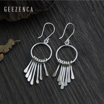 

925 Sterling Thai Silver Handmade craft Circle Thread Tassels Drop Earrings for Women Fine Jewelry Vintage Dangle Earring Trendy