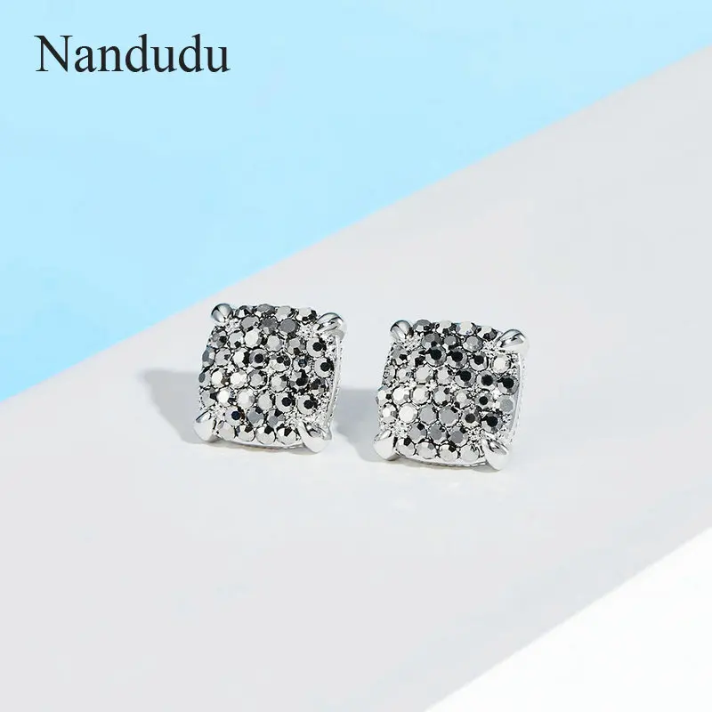 Nandudu Новое поступление 100% Серебро 925 пробы Lucky квадратные серьги для женщин