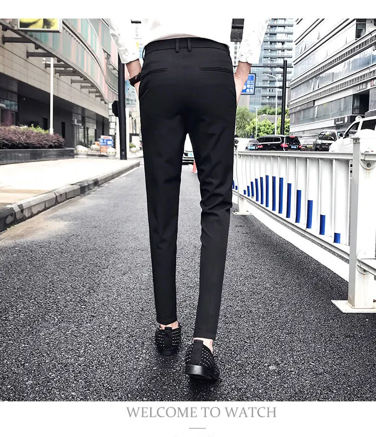 2019 Англия повседневные мужские брюки Slim Fit Брюки сплошной цвет брюки социального клуба платье брюки корейский Masculino pantalon homme