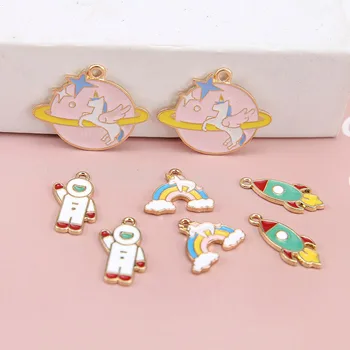 

30pcs/lot alloy drop oil cartoon Rocket astrorator satellite rainbow shape metal floating locket charms diy jewelry making