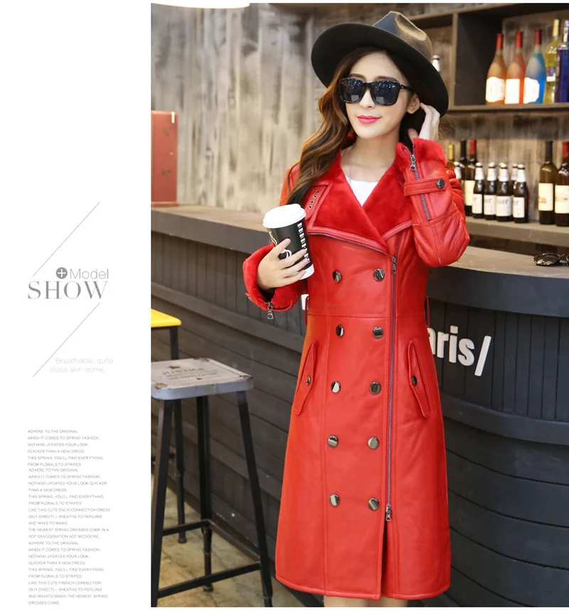 Nouveau 2018 Double Survêtement Veste Streetwear De face Long Femmes Véritable Mérinos Parka Cuir 1 Manteau Capot Réel Fourrure Moutons En D'hiver rrdwg