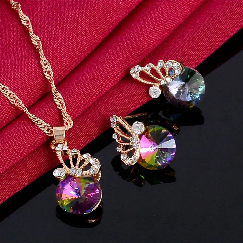 MISANANRYNE Ювелирные наборы для женщин красочная бабочка с австрийскими кристаллами кулон ожерелье серьги свадебные ювелирные наборы