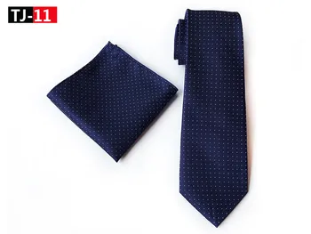

8cm Fashion Men Woven Necktie Set Navy Blue Dotted Tie Pocket Square