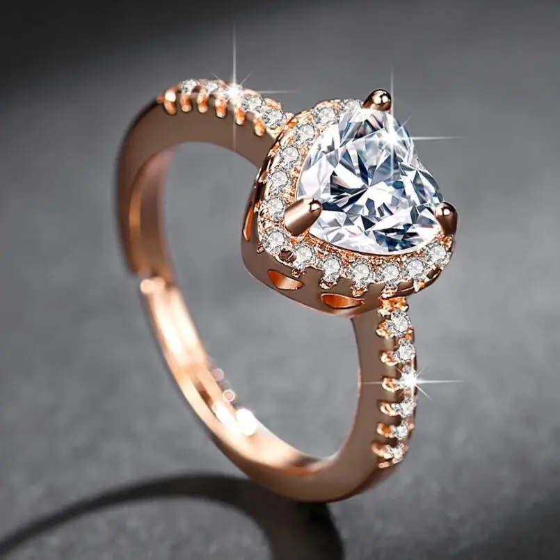 

Heart-shaped zircon adjustable ring female fashion rose gold color ring