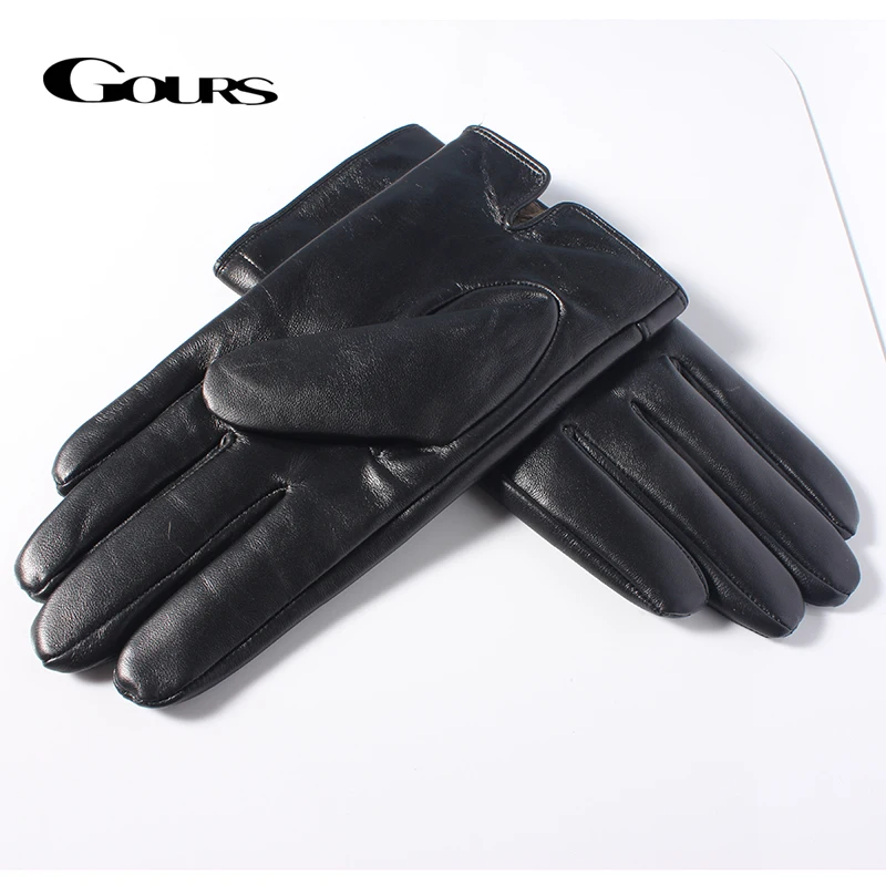Gours, перчатки из натуральной кожи для мужчин, модный бренд, настоящая овчина, плетение, черные перчатки для сенсорного экрана, теплые зимние варежки, новинка, GSM055
